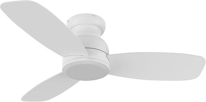 Carro 44 Inch Flush Mount Ceiling Fan without Lights, White Ceiling Fan with Remote Low Profile, 10-Speed Reversible DC Motor, 3 Dual Finish Blades, Indoor for Bedroom