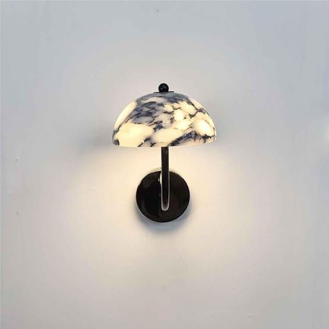 Nordic Marble Wall Sconce Mushroom Shaped Wall Lamp with Textured Design Alabaster Warm Light Fixture with Metal Base Modern Indoor Decor Wall Light for Bedroom Bathroom Living Room Corridor
