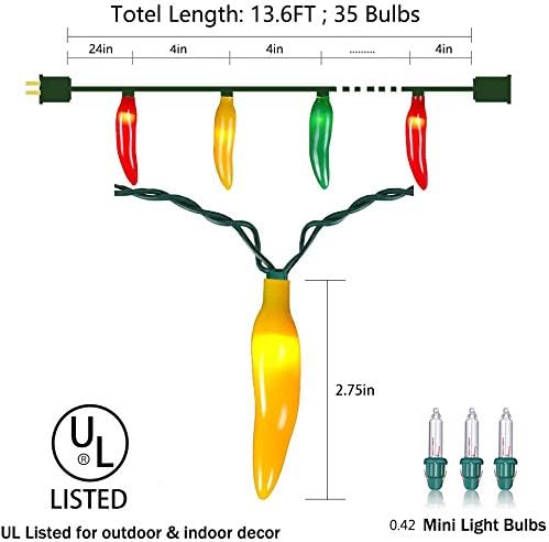 Multi-Colored Chili Pepper Halloween String Lights,13.6FT Chili Pepper Cluster Lights with 35 Chili Pepper Bulbs for Outdoor/Indoor Kitchen Garden Patio Christmas Decor
