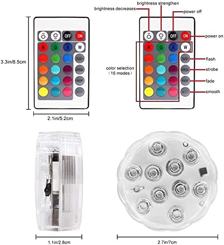 Submersible LED Lights with Remote Control, 16 Colors Changing Waterproof LED Tea Lights, Pool lamp Battery Operated Underwater Pond Light for Aquarium Garden Wedding Party