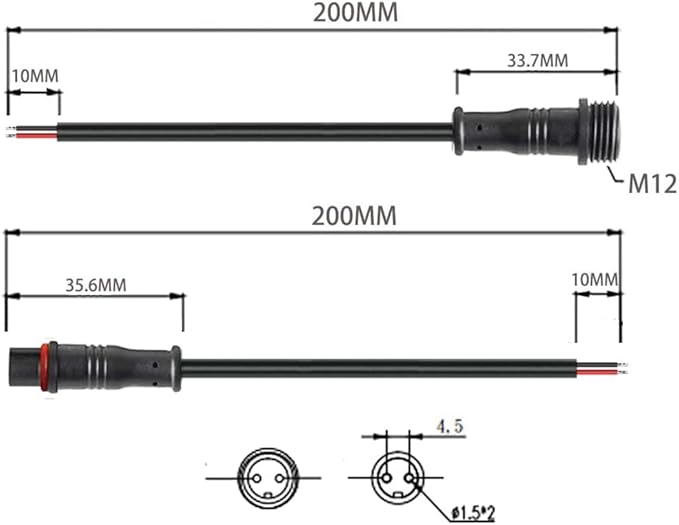 2pin Waterproof Connector,20AWG IP68 2Pin Male Female Plug LED Connector,with 20CM Extension Cable for Car,Indoor/Outdoor LED Strip Lights.