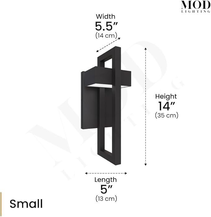 𝗠𝗢𝗗 𝗟𝗜𝗚𝗛𝗧𝗜𝗡𝗚 Terri | Modern Outdoor Wall Lights LED 10W, Exterior Wall Sconce Lights, Stainless Steel Outdoor Light Fixture, Waterproof IP65, 1 Pack (Black | Cool White 6000K | Small 14")