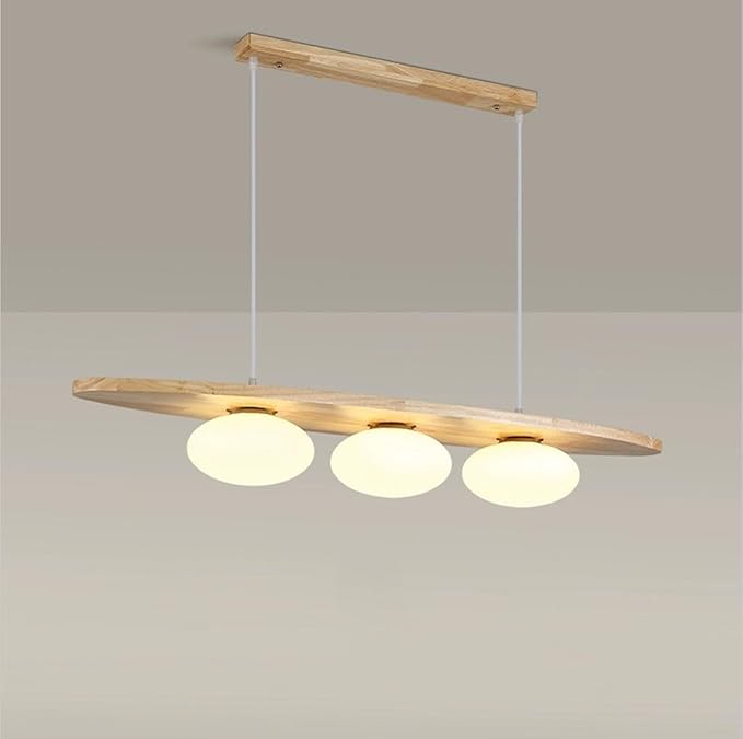 Scandinavian Modern Wood Pendant Light, 3-Light Linear Hanging Fixture with White Glass Globes for Dining Room Kitchen Island, Wood Finish, Adjustable(Wood Color)