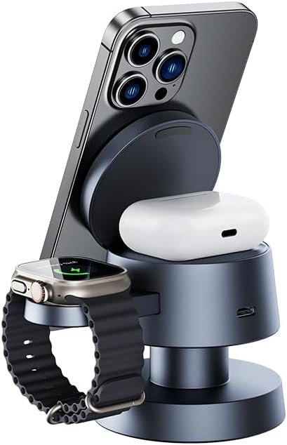 4 in 1 Charging Station 15W Wireless Charger with Mushroom Lamp Compatible with iPhone 12-16 Series, Apple Watches, Apple Earphones