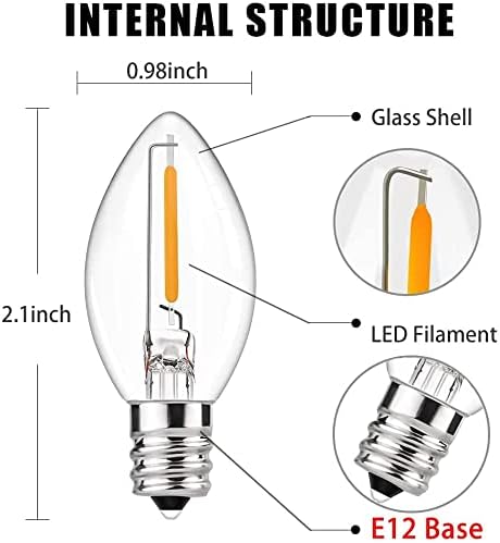 GOOTHY 25 Pack C7 Led Replacement Christmas Light Bulb, 0.6W C7 Clear Glass LED Bulbs for Christmas Outdoor String Lights Electric Window Candles, E12 Candelabra Base Night Light Bulbs, Warm White