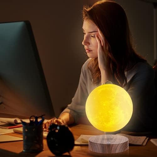 UVEHAS Magnetic Levitating Moon Lamp Floating and Spinning 3D Printing LED Moon Lamp 16 Colors Modes Magnetic Levitation Lunar Night Lights for Home Office Room Table Decoration Cool Gifts
