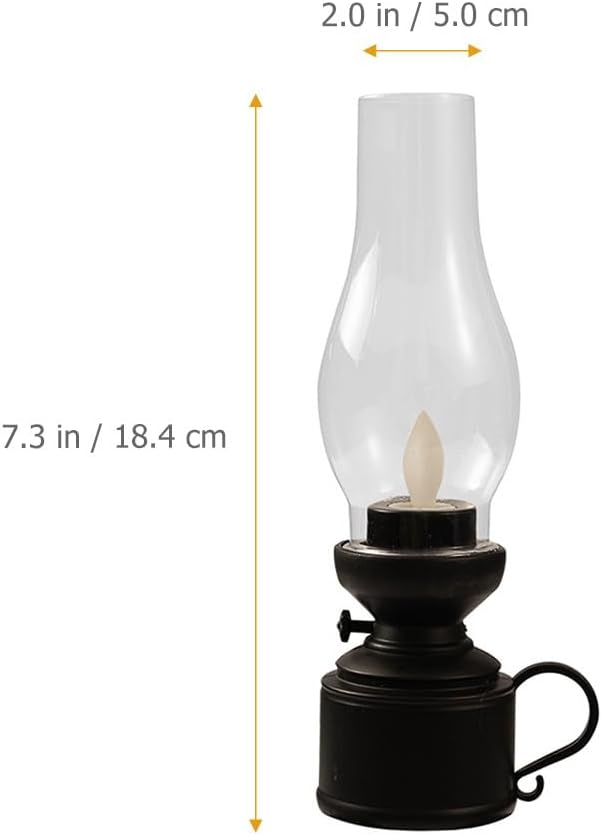 Zerodeko Kerosene Lamp Vintage Flameless Table Lamp Led Kerosene Lantern Clear Hurricane Lamp Battery Operated Nightstand for Bedroom Living Room Black