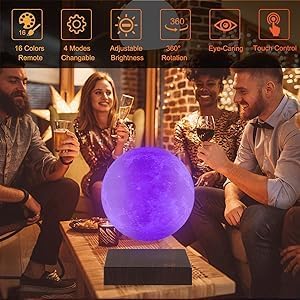 Levitating Moon Lamp- Floating 3D Moon Lamp 16 Colors 5.9inch | Magnetic Levitation Cool Night Lights| for Birthday Thanksgiving Christmas Gifts for Kids Friends (16 Colors Lamp)