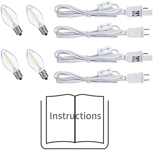 4 Pieces Accessory Cord with One LED Light Bulb Lamp Kit, 6Ft Christmas Village Lights Cord with On/Off Switch and Spare Fuse, Blow Mold Light for Christmas Houses Village, Holiday Craft Decorations