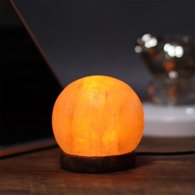 Himalayan Salt Lamp with USB Power, Natural Shape, Color-Changing LED and Warm White Light, Wooden Base Night Light (C, Monochrome)