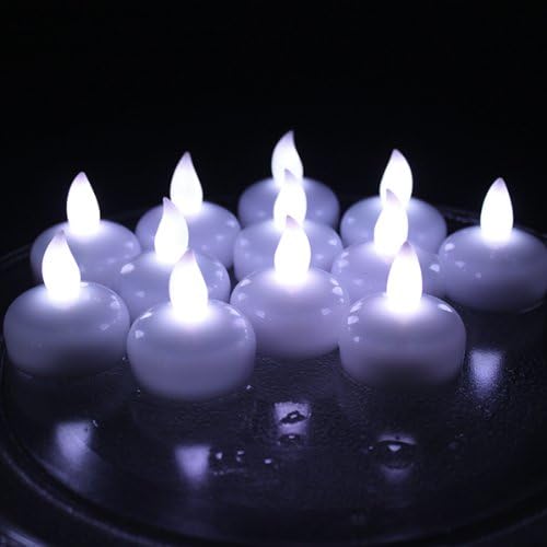 IMAGE Floating Candles, Flameless Floating LED Tea Lights 12 Pack Waterproof Tealight Candles for Wedding Party Spa Home Indoor Outdoor Decor-Cool White