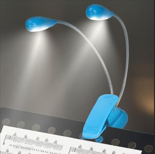 TEECOO Music Stand Light, Clip on LED Book Lights, USB and AAA Battery Operated, Reading Lamp in Bed, 4 Brightness Levels, Ideal for Musician, Piano Player, Travel (Dual Arm, Blue)