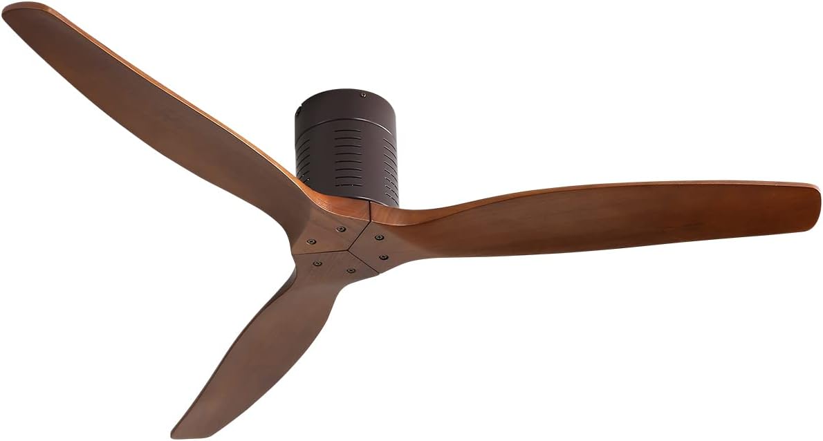 Sofucor 52'' Ceiling Fan no Light, Low Profile Flush Mount Ceiling Fan with Remote Control, Quiet Energy Saving with 6 Speeds, Timer, Brown
