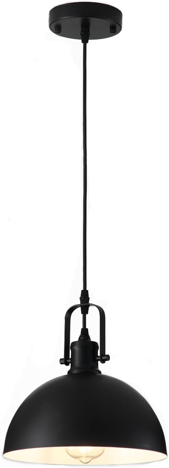Pendant Lights, Modern Matte Black Metal Hanging Light Fixtures, Adjustable Height Industrial Pendant Lighting for Kitchen Island Dining Room Bedroom Bar Office 9.84”