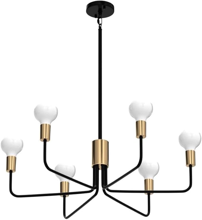 ETONIMERR Black Gold Chandelier Light Fixture 6-Light, Modern Chandelier for Dining Room Light Fixture Industrial Pendant Light for Kitchen Island Living Room Bedroom Foyer