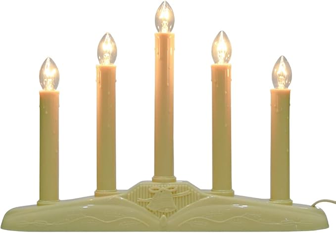 GOOTHY 5 Lights Electric Window Candle Lamp, 1 Pack Christmas Electric Candoliers Ivory Base with 6 Clear C7 Bulb (1 Spare Bulb), 5 Watt, 3Ft Cord, Candle Lamp Plug in and Ready to Use