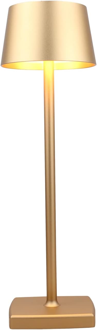 Desk lamp, Rechargeable Table lamp, Cordless, LED, Dimmable, Aluminum, Suitable for Indoor and Outdoor Lighting (Gold)