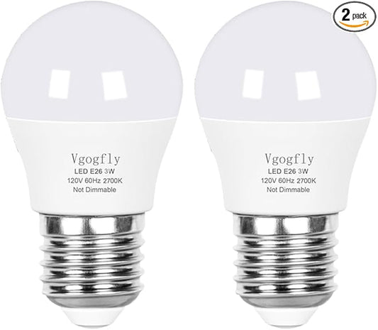 Vgogfly Led Light Bulb 25 Watt - 3 Watt Equivalent Energy Efficient, Soft White 2700K, Non-Dimmable, E26 Base for Bedroom, Living Room Lamps - Long-Lasting, 2-Pack