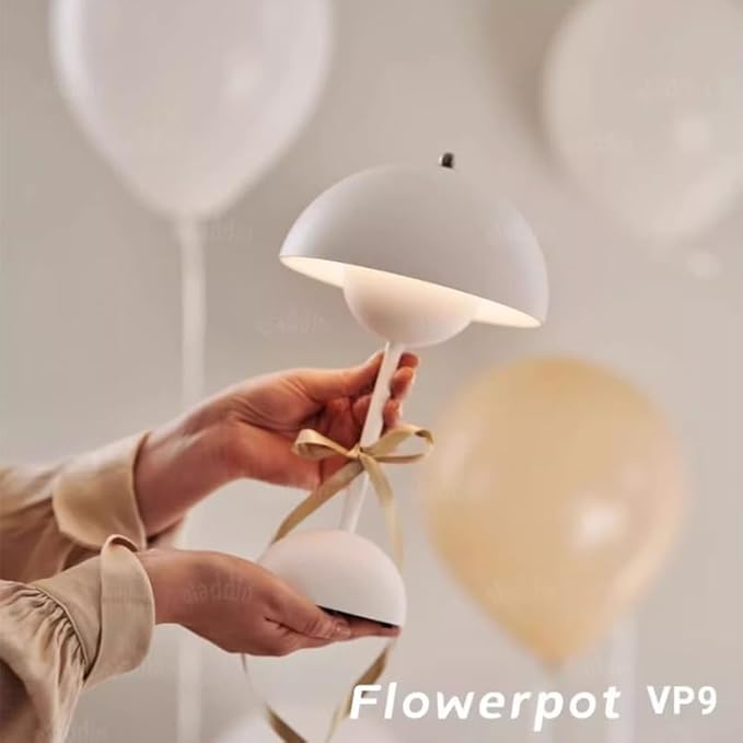 Vintage Style Dome Table Lamp, W,Crystal Flowerpot Table Lamp Portable Cordless Mushroom Lamp | Mushroom Lamp Cordless | Touch-Enabled Nordic | Portable Art Deco (White)