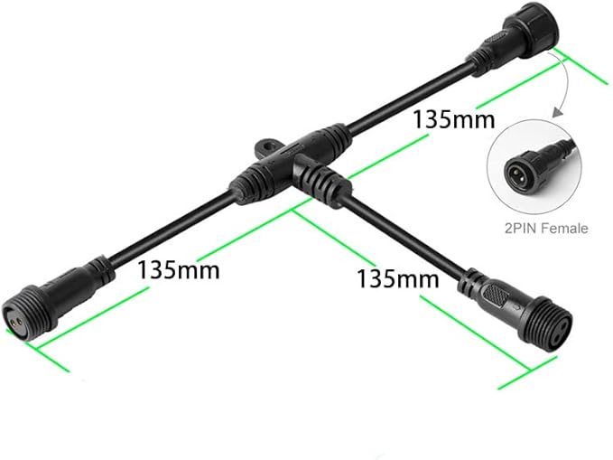2pin Waterproof Connector,IP68 2 Core 2 pin T Shape Tee Connector,with 16WAG 1 Male Ends 2 Female End,LED Extension Cable for Car,Boat,Indoor/Outdoor LED Strip Lights.