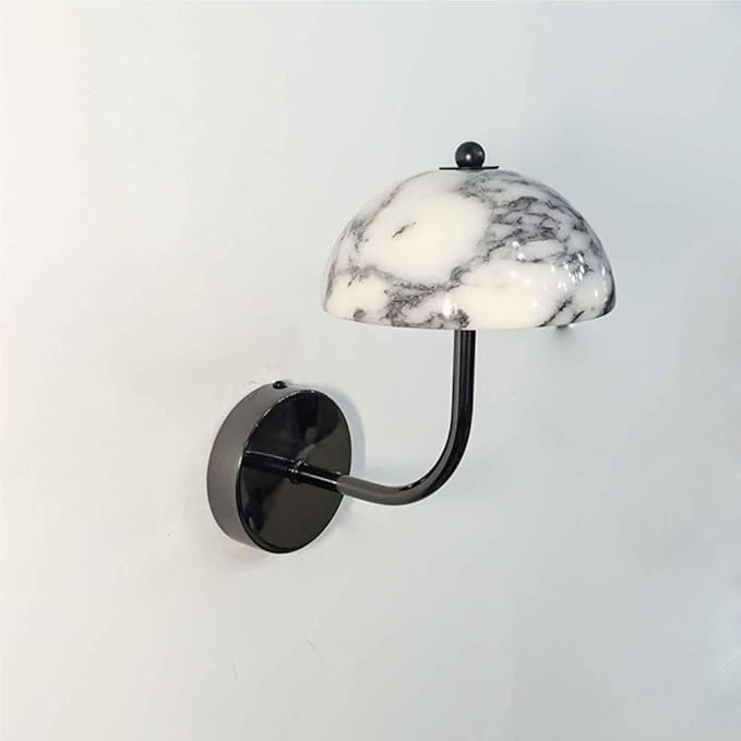 Nordic Marble Wall Sconce Mushroom Shaped Wall Lamp with Textured Design Alabaster Warm Light Fixture with Metal Base Modern Indoor Decor Wall Light for Bedroom Bathroom Living Room Corridor