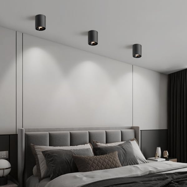 OKELI Black Modern LED Dimmable Ceiling Light Fixtures for Hallway Kitchen Entryway, 20W 1300LM 2700K-6000K Flush Mount Close to Ceiling Lighting, Cylinder Ceiling Lamps for Living Room 3pack