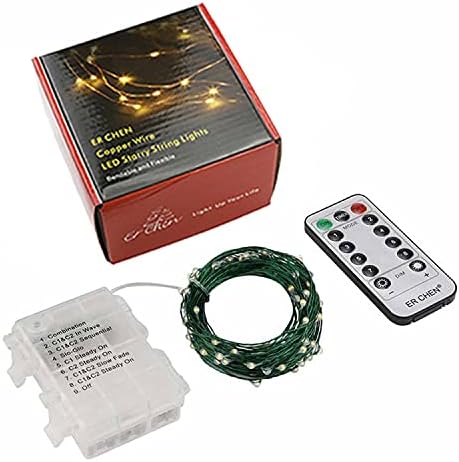 ER CHEN Battery Operated String Lights, 33ft/10m 100 LED Dimmable Fairy Lights with Remote/Timer, Waterproof Green Copper Wire Christmas Lights for Bedroom, Patio, Wedding, Party (Cool White)