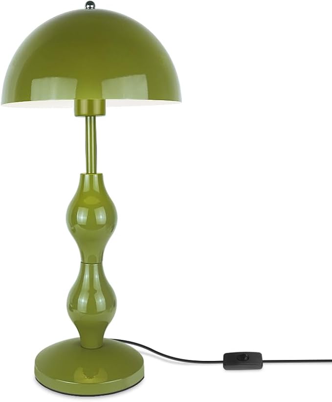 Mushroom Lamp Green,Tall Bedside Table Lamp for Living Room Kids Room Bedroom Nightstand,Flowerpot Desk Light with Button Switch, Requires E26 Bulb(not included),Iron Lampshade,Home Office Decor