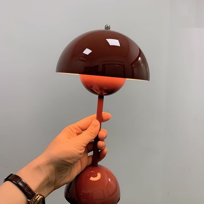 Modern Flower Bud Lamp 12" Cordless Touch Lamp Dimmable 2600mAh Rechargeable Desk Lamp Nordic Minimalist Mushroom Lamp Nightstand Bedside Lamp for Bedroom Living Room(Brown Red) No Reading Light