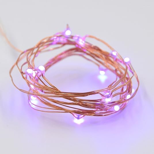 Hometown Evolution, Inc. Purple Fairy Lights - Battery Operated - 6 Foot 20 Purple LED Micro Lights on Copper Wire - Waterproof for Indoor and Outdoor Use