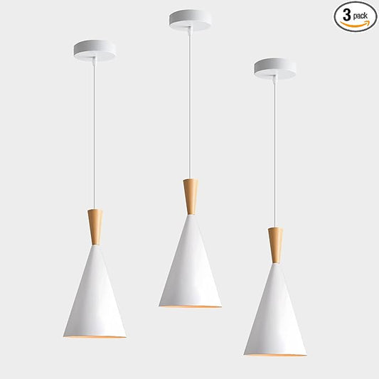 KCO Lighting Farmhouse Cone Pendant Light 3 Pack White Modern Barn Ceiling Pendant Lighting Fixture 1-Light Mini Vintage Pendant Lights Kitchen Island Dining Room Lighting