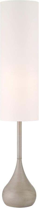 Possini Euro Design Moderne Mid Century Modern 62" Tall Standing Floor Lamp Droplet Foot Switch Natural Gray Metal Living Room Bedroom House Reading Office Home Decor Entryway White Drum Shade