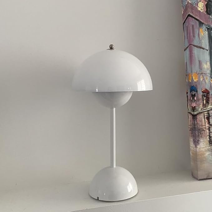 Modern Flower Bud Lamp 12" Cordless Touch Lamp Dimmable 2600mAh Rechargeable Desk Lamp Nordic Minimalist Mushroom Lamp Nightstand Bedside Lamp for Bedroom Living Room(Gloss White) No Reading Light