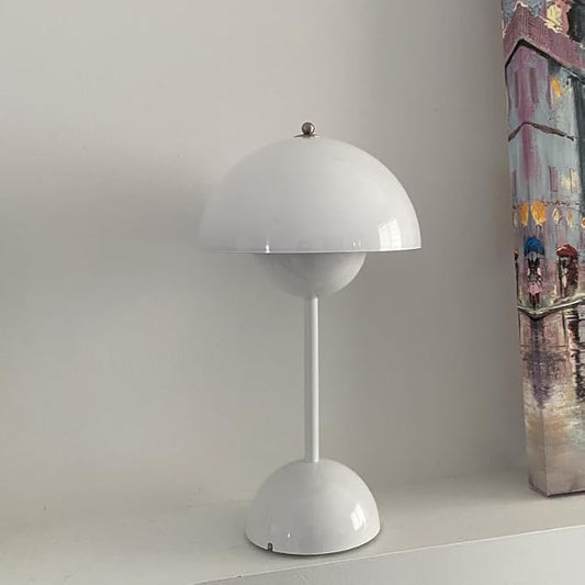 Modern Flower Bud Lamp 12" Cordless Touch Lamp Dimmable 2600mAh Rechargeable Desk Lamp Nordic Minimalist Mushroom Lamp Nightstand Bedside Lamp for Bedroom Living Room(Gloss White) No Reading Light