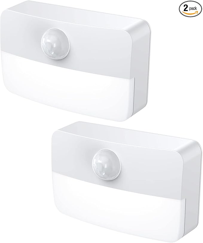 JXTZ 【2 PACK】 Motion Sensor Night Light, Stick-On Motion Sensor Lights Indoor, Battery Powered Under Cabinet Kitchen Lights with Adhesive Pads, Auto/On/Off for Cupboard Wardrobe Stair Kitchen