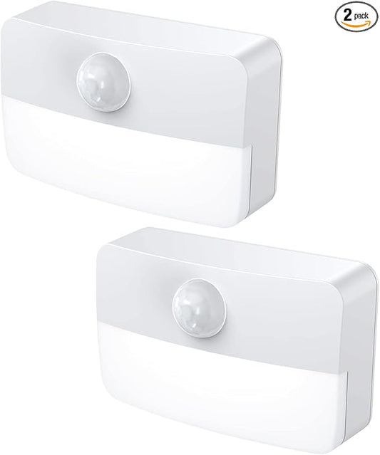 JXTZ 【2 PACK】 Motion Sensor Night Light, Stick-On Motion Sensor Lights Indoor, Battery Powered Under Cabinet Kitchen Lights with Adhesive Pads, Auto/On/Off for Cupboard Wardrobe Stair Kitchen