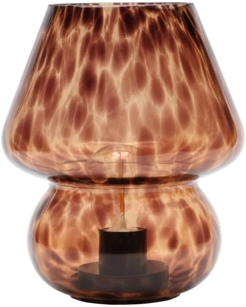 Urban Lifestyle 8" Brown Tortoise Glass Mushroom Lamp, Modern Retro Table Lamp for Bedroom, Living Room, or Office Décor,Battery Powered