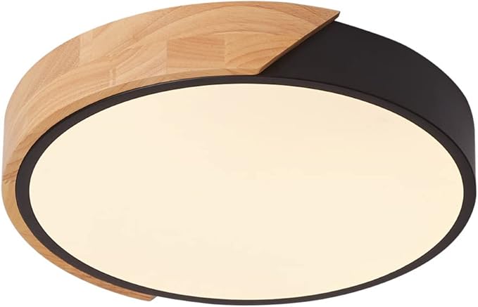 LED Ceiling Lights, 12 Inch Black Modern Flush Mount Lighting Fixture,Round Shaped Wood Ceiling Lighting,30W,3000K Warm Light