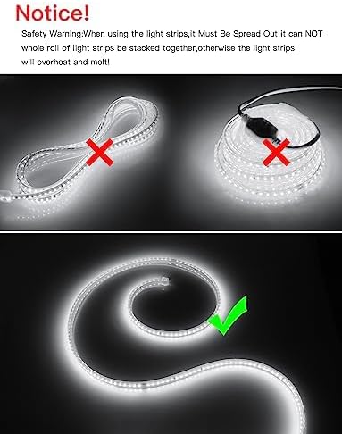 Super Bright Outdoor LED Strip Lights, AC 110V 6500K Flexible LED Rope Lights Waterproof 600 LEDs 16.4ft LED Light Strip White for Garden Patio Cabinet Bedroom Indoor Outdoor Decor(16.4FT, White)