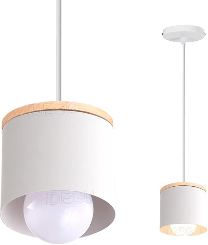 Scandinavian Style E27 Ceiling Light Fixture - Retro Wood and Iron Pendant Lamp for Bedroom, Dining Room, Kitchen - 12cm Black(# Blanco)