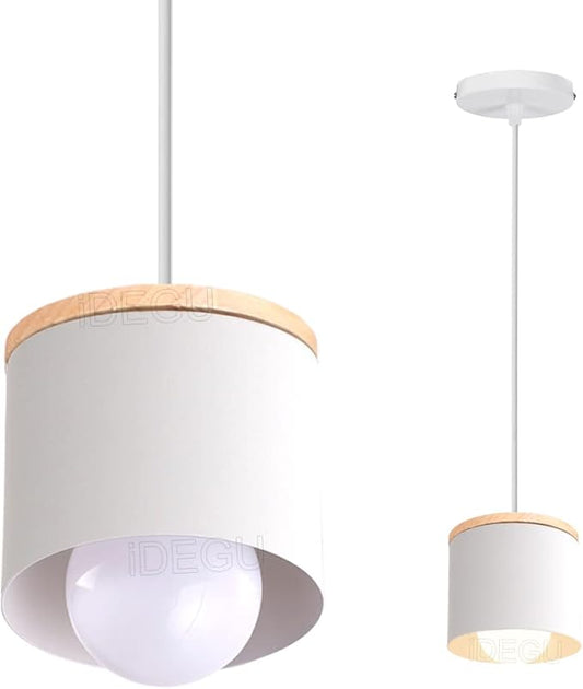 Scandinavian Style E27 Ceiling Light Fixture - Retro Wood and Iron Pendant Lamp for Bedroom, Dining Room, Kitchen - 12cm Black(# Blanco)