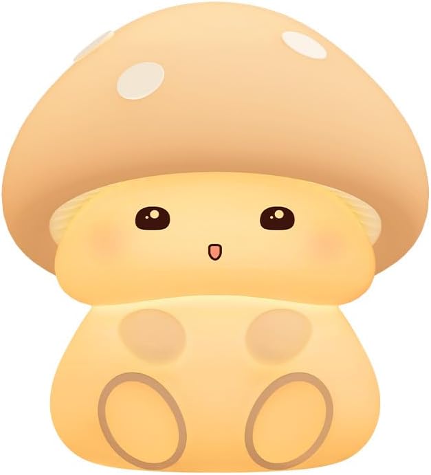 Mushroom Night Light Lamp, Soft Squishy Silicone Nursery Light with 2 Brightness Level, Touch Dimmable Baby Nightlight, Rechargeable Kid Lamp Kawaii Mushroom Gifts for Kids Baby Girls Women (Yellow)