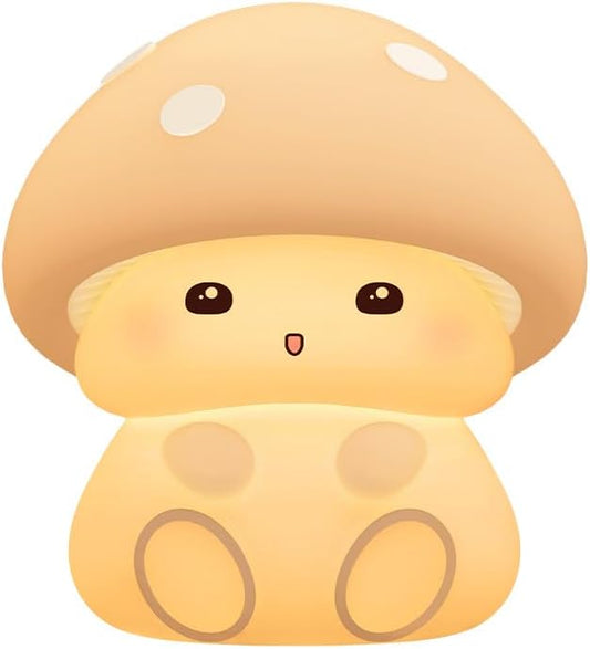 Mushroom Night Light Lamp, Soft Squishy Silicone Nursery Light with 2 Brightness Level, Touch Dimmable Baby Nightlight, Rechargeable Kid Lamp Kawaii Mushroom Gifts for Kids Baby Girls Women (Yellow)