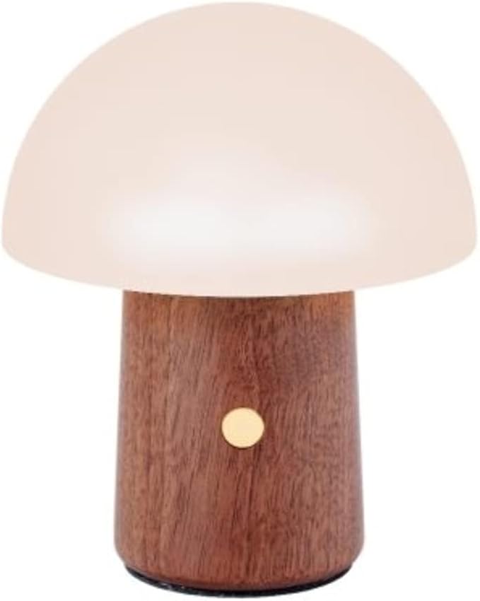 Gingko 7 Colour Changing RGB Alice Mushroom Lamp, Mood Light and Night Lights, Long Life Battery, USB-C Charging, 3 Light Modes, FSC Certified Wood with Frosted ABS Shade (Walnut, Super Mini)