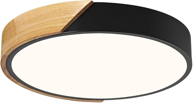 Vikaey Modern Dimmable LED Ceiling Light, Minimalist Wood Style 5CCT 2700K-6000K Flush Mount Ceiling Light Fixture, Round Lighting Lamp for Bedroom, Laundry Room, Hallway, Entryway, Black, 11.8"