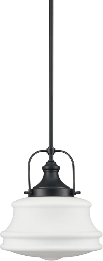 Industrial Pendant Light Fixtures Black Hanging Adjustable Schoolhouse Light Milk White Shade for Kitchen Bar Bedroom Bathroom Dining Room