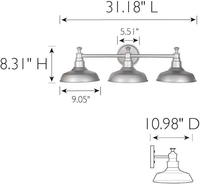Design House 520312 Kimball Industrial Farmhouse 3-Light Indoor Bathroom Vanity Light with Metal Shades for Over the Mirror, Galvanized Paint