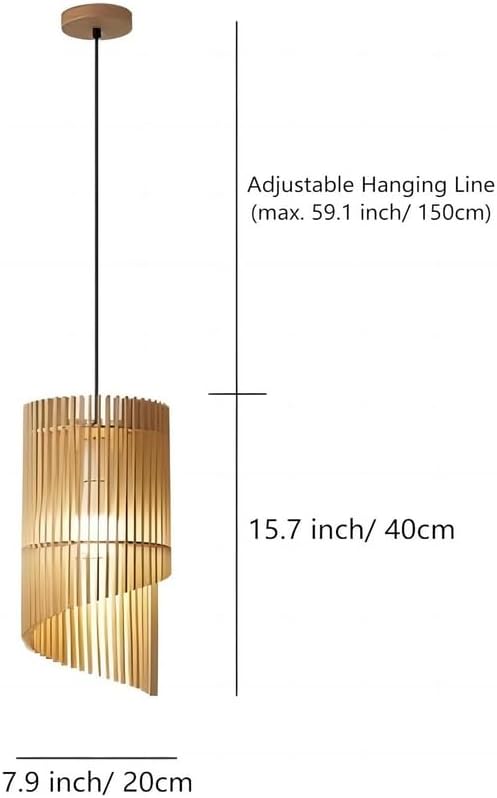 LIGHTLAND 7.9 Inch Wabi-sabi Style Pendant Light, Wooden Hanging Lamp, Vintage Japanese Style Hanging Light, Pendant Lamp for Bedroom, Dining Room, Bar (Pack of 1)