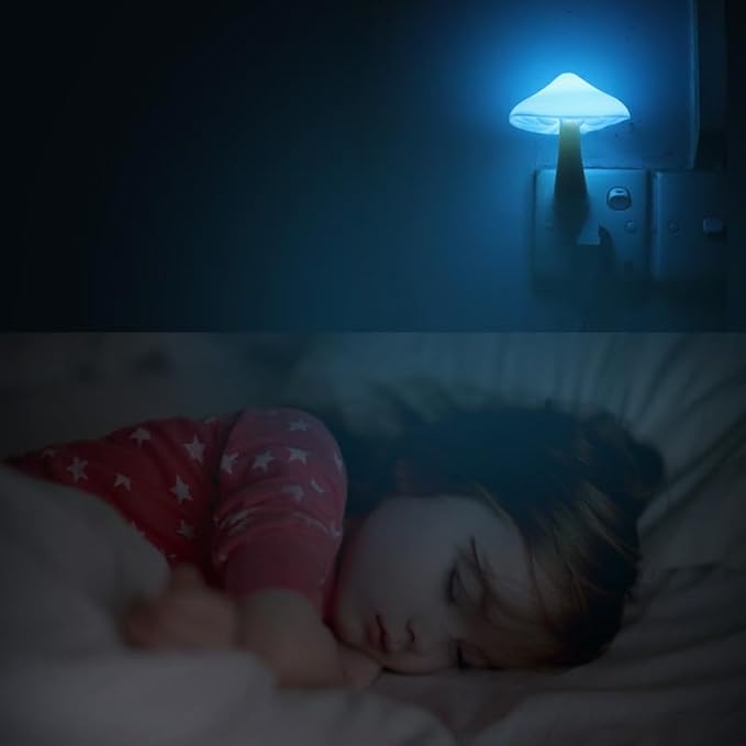 AUSAYE 3Pack Sensor LED Night Light Plug in Lamp Magic Mushroom Nightlight Cute Night Lights for Adults Kids Bedroom, Bathroom,Toilet,Hallway,Stairs,Kitchen Blue