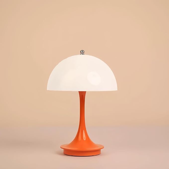 Flower Bud Lamp Modern Flowerpot Cordless Mushroom Touch Table Lamp 3 Mode Dimmable Rechargeable Desk Lamp,Night Light for Bedroom (Orange)